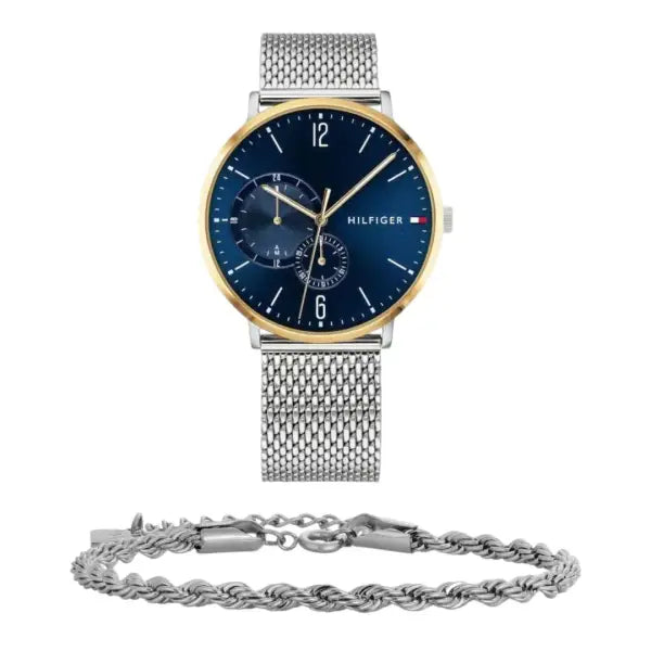 שעון טומי הילפיגר לגבר - אחריות יבואן! Tommy Hilfiger 1791505 עם צמיד חבל כסוף מתנה