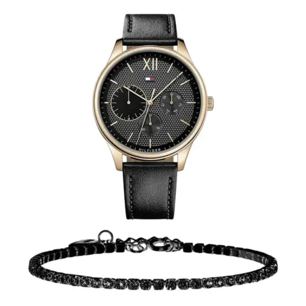 שעון טומי הילפיגר לגבר - אחריות יבואן! Tommy Hilfiger 1791419 עם צמיד טניס שחור מתנה