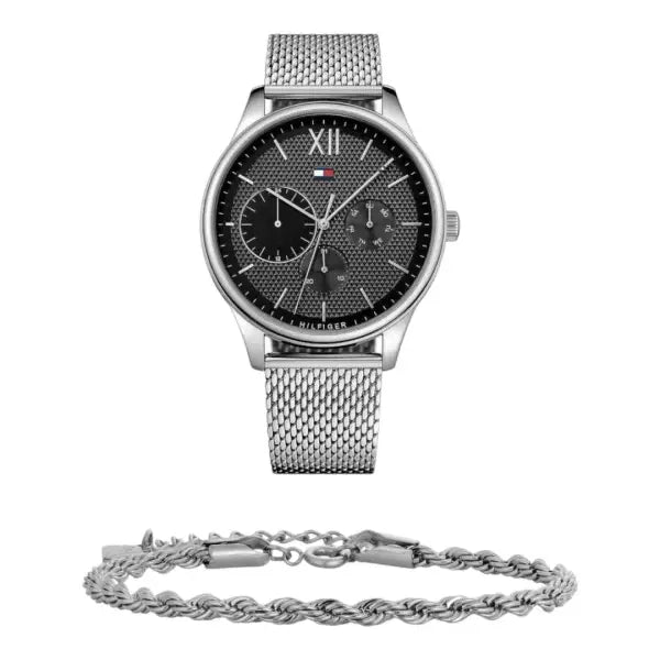 שעון טומי הילפיגר לגבר - אחריות יבואן! Tommy Hilfiger 1791415 עם צמיד חבל כסוף מתנה