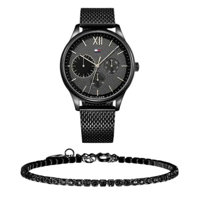 שעון טומי הילפיגר לגבר - אחריות יבואן! Tommy Hilfiger 1791420 עם צמיד טניס שחור מתנה