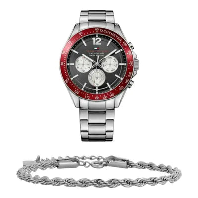 שעון טומי הילפיגר לגבר - אחריות יבואן! Tommy Hilfiger 1791122 עם צמיד חבל כסוף מתנה