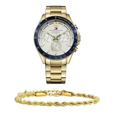 שעון טומי הילפיגר לגבר - אחריות יבואן! Tommy Hilfiger 1791121 עם צמיד חבל מוזהב מתנה