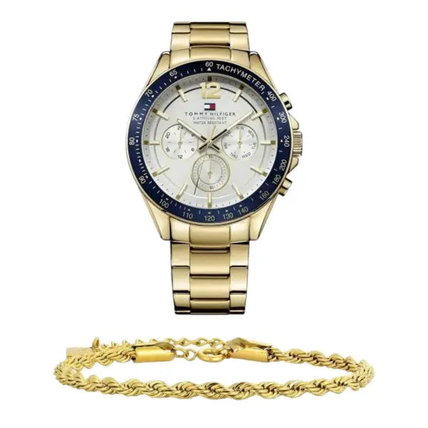 שעון טומי הילפיגר לגבר - אחריות יבואן! Tommy Hilfiger 1791121 עם צמיד חבל מוזהב מתנה
