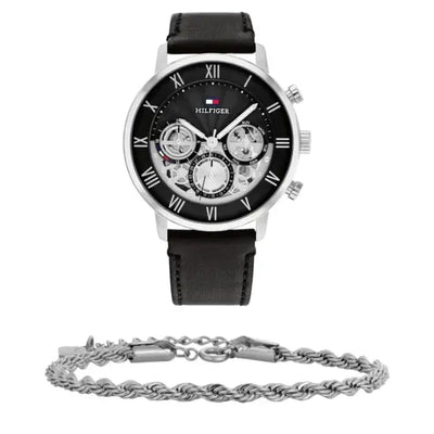 שעון טומי הילפיגר לגבר - אחריות יבואן! Tommy Hilfiger 1710565 עם צמיד חבל כסוף מתנה