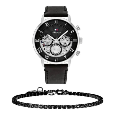 שעון טומי הילפיגר לגבר - אחריות יבואן! Tommy Hilfiger 1710565 עם צמיד טניס שחור מתנה
