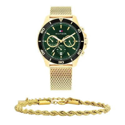 שעון טומי הילפיגר לגבר - אחריות יבואן! Tommy Hilfiger 1792093 עם צמיד חבל מוזהב מתנה