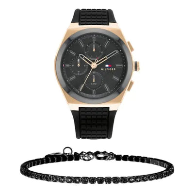 שעון טומי הילפיגר לגבר - אחריות יבואן! Tommy Hilfiger 1791931 עם צמיד טניס שחור מתנה