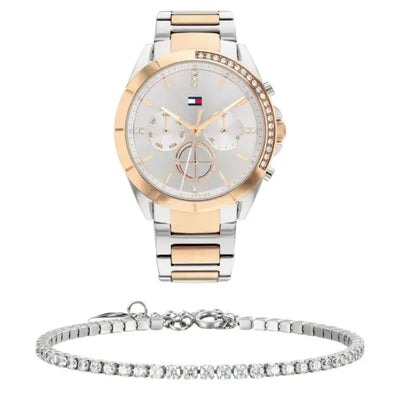 שעון טומי הילפיגר לאישה - אחריות יבואן! Tommy Hilfiger 1782387 עם צמיד טניס כסוף מתנה