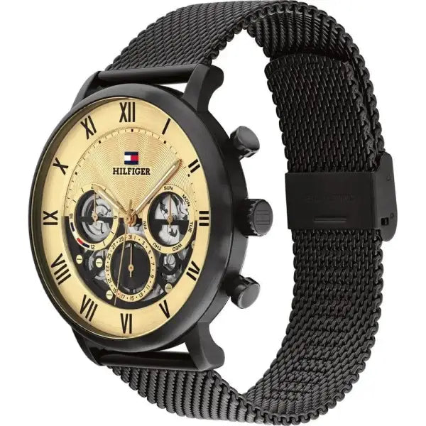 שעון טומי הילפיגר לגבר - אחריות יבואן! Tommy Hilfiger 1710568 עם צמיד טניס שחור מתנה