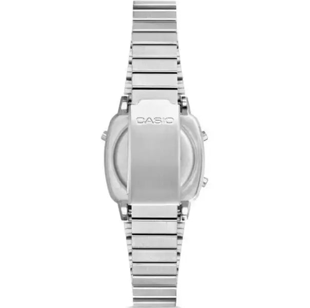 סט שעון יד דיגיטלי לאישה עם צמיד באגטים כסוף casio la670wa-1df קאסיו
