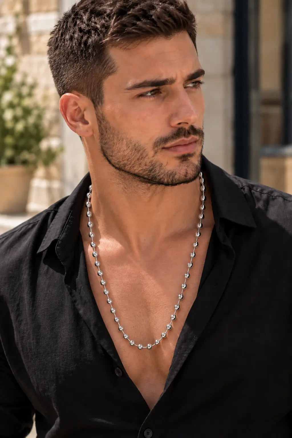 שרשרת כדורים כסופה לגבר דגם MNCS01